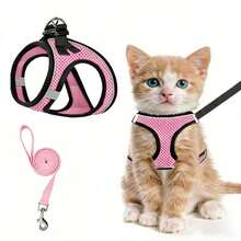 Walking Cat Harness And Leash, Anti-Escape Soft Adjustable Cat Vest Harness, Easy To Control, Breathable Reflective Striped Jacket, Anti-Escape Soft Adjustable Cat Vest Harness, Easy To Control, Breathable Reflective Striped Jacket - Pink - View 9