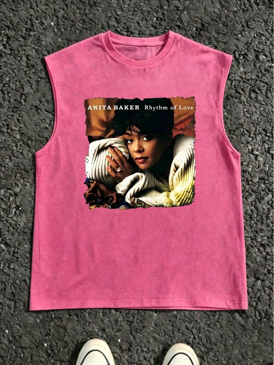 Vintage Anita Baker Big Head T-Shirt Unisex Retro R&B Graphic Tank Top Must-Have For 80s Music Fans Soft Comfy Top Perfect For Concerts Hangouts - 紅色3 - 查看 1