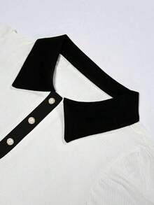 Camiseta casual romántica de unicolor y elegante estilo de ciudad para mujeres - Blanco y Negro 2 - Ver 3