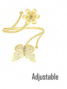 6pcs Set Minimalist Geometric Metal Arm Cuff Bracelet, Exaggerated Leaf Design Suitable For Beach, Street Photography - A00003T-10 - View 5