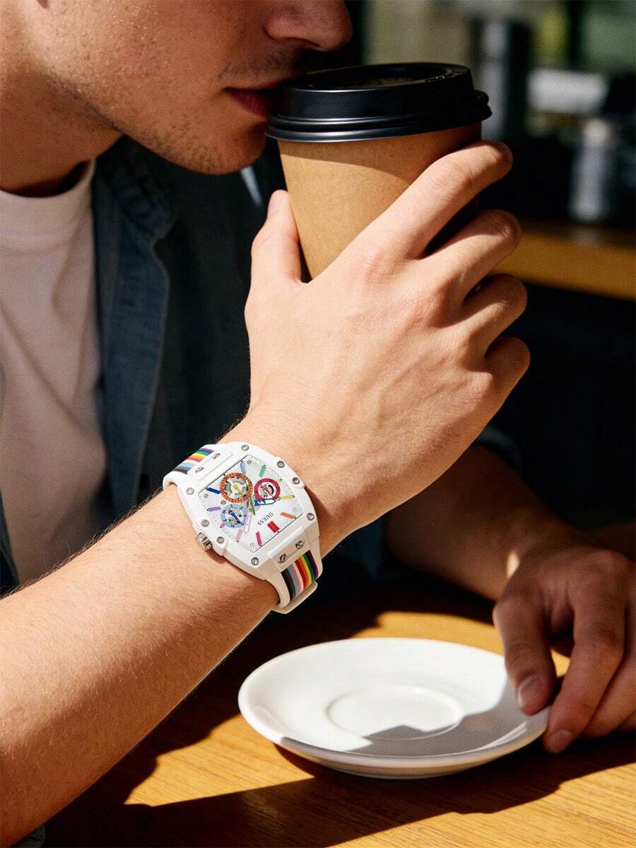 GUESS GW0720G1 Rainbow Watch White Silicone Strap Multifunction Waterproof Casual Wristwatch - White - View 1