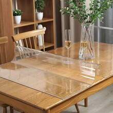 1pc Soft Glass Transparent Table Mat, PVC Clear Dining Table Pad, Minimalist Solid Color Desk Protector, Waterproof Oil-Proof Transparent Table Mat, Heat-Resistant Tabletop Protective Pad, Suitable For Student Desk, Computer Desk, Home Desk In Various Sizes - Transparent - View 12