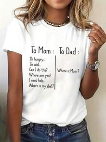 Camiseta Divertida para Mujeres "Para Mam£ y Pap£" - Humor de Crianza, Manga Corta, Cuello Redondo, Ideal para Verano y Primavera, Lavable a M£quina, Diseo Gracioso para Mam£s y Pap£s - Blanco - Ver 2