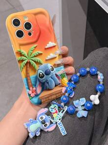 Disney Lilo & Stitch Phone Case With Stitch Charm And Stitch Lanyard - Cute Stitch Protective Case With Tropical Sunset And Palm Tree Design, Equipped With Delicate Stitch Decorative Lanyard And Beaded Bracelet For Easy Carrying, Compatible With IPhone 17, 16, 15, 14, 13, 12, 11 Pro Series, Ideal For Birthdays, Holidays, Anniversaries, Graduation Gifts, Or Any Special Occasion To Surprise Family, Friends, Classmates, And Loved Ones. - trắng - Xem 4