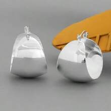 Minimalist Wide Glossy C-Shaped Hoop Earrings, Suitable For Women, Luxury Daily Commute Accessory - Antique Silver - View 1