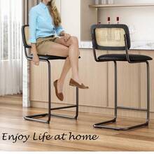 2 Packs 30 Inch Counter Height Bar Stools With Upholstered PU Leather & Rattan Back For Kitchen, Dining, Pub, Living Room - Black - View 9