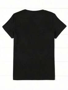 Camiseta de manga corta casual y versátil con estampado de cerezas y cuello redondo para mujer, camisetas gráficas de verano estilo occidental, ropa de hombre, camisas para hombre, camisetas gráficas, ropa de mujer, tops de verano, ropa de verano, camisetas gráficas. - Negro 2 - Ver 2