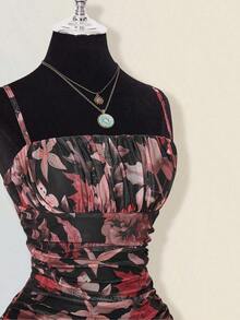 Vestido mini plisado con estampado de hoja de arce vintage para mujer, adecuado para vacaciones de verano y ropa de vuelta al colegio - Multicolor 3 - Ver 4