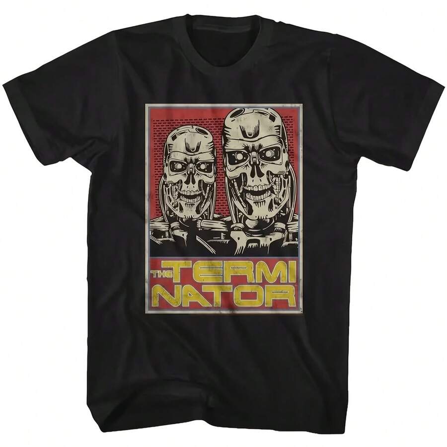 Camiseta retro negra estampada para hombre Diseño retro con calavera de Terminator retocada y texto llamativo Impresionante - forma - Ver 1