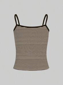 Camiseta de tirantes a rayas minimalista y de moda, regalo para amigos - Marrón - Ver 2