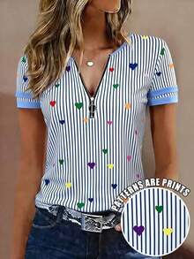 Selamara Camiseta de manga corta de efecto vaquero con cuello en V y diseño con cremallera, casual, para verano - Multicolor 2 - Ver 6