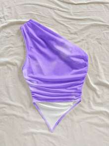 Blusa de estilo vacacional minimalista y casual con estampado floral rosa para mujer, adecuada para el verano - Morado - Ver 2