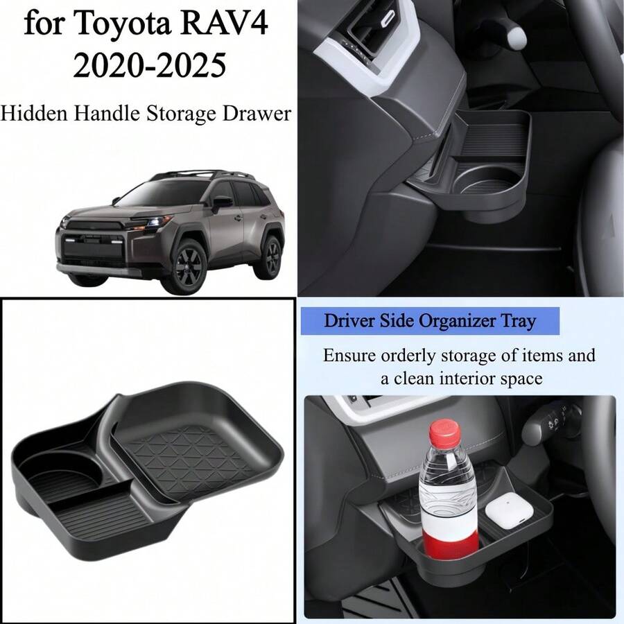 2020-2025 RAV4 專用隱藏式儲物抽屜,位於駕駛座中控台,提供收納車內配件的托盤 - 豐田RAVA收納抽屜 - 查看 1