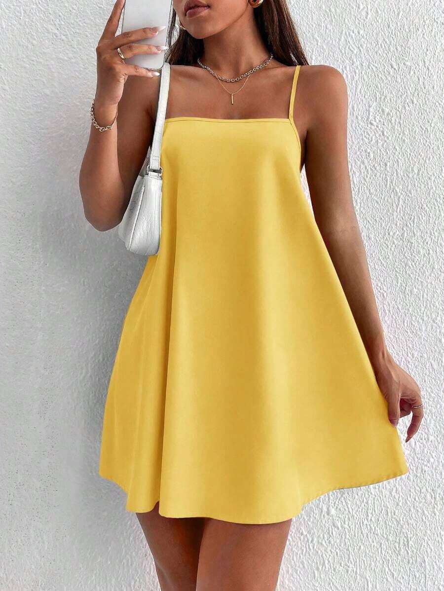 Vestido minifalda camiseta de unicolor minimalista y casual sin espalda - Amarillo - Ver 1