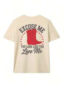 Camiseta vintage 100% para mujer, estilo punk suave y holgado, hecha de tela 100% algodón suave, estampada con el eslogan "EXCUSE ME YOU LOOK LIKE YOU LOVE ME" en rojo, llamativa y versátil, camiseta de manga corta estilo punk occidental americano, adecuada para salidas de fin de semana, fiestas temáticas de mezclilla y reuniones con amigos, ropa casual de verano para mujer, conjuntos de regalo para el Día de la Madre, ropa para la Copa del Mundo, ropa para fiestas de fútbol, ropa para días de juego, camiseta unisex de fútbol de EE. UU. de talla grande, ropa de verano para mujer. Moda - Albaricoque 3 - Ver 10