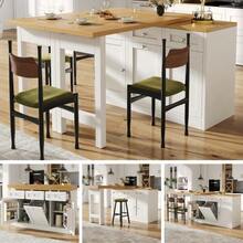 Extendable Bar Table With Storage, Folding Dining Table With Drawer And Snack Shelf, Sliding Bin Holder (Bin Not Included), Space-Saving Design Ideal For Small Apartments And Kitchens, White - 白色 - 查看 2