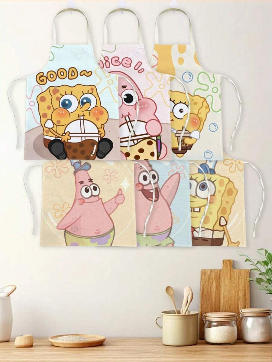 SpongeBob SquarePants 方裤厨房防污围裙 - 方裤卡通风格围裙。多种款式可选。防水、防油、防污印花设计。适用于厨房烹饪、烘焙。家用防滑防污罩衫。 - 多款 - 查看 1