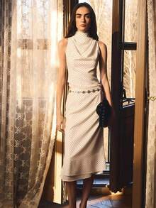 Two-Piece French Vintage Style Set: Sleeveless Mid-Neck Top + Low-Waisted Midi Skirt With Polka Dot Print, Fitted Cut And Elegant Look With Lots Of Style. - 白色 - 查看 5