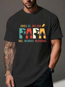 Camiseta de manga corta para hombre - con divertido humor español - diseño bilingüe "El mejor papá del mundo" con patrón geométrico, ideal para un uso diario cómodo, muestra tu orgullo como padre, regalo para el Día del Padre, 100%, 180 g, ropa de verano de moda urbana, casual, transpirable, fresca, cuello redondo, manga corta, perfecta para el hogar, vacaciones, deportes al aire libre, fitness, citas y fiestas, combina bien con jeans y pantalones de trabajo. Camisa Casual para Mujer 100% Algodón - Negro - Ver 1
