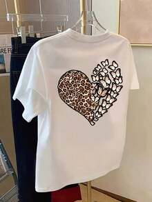 Camisetas de talla grande para mujer, corte holgado, básicas de manga corta, camiseta de manga corta con estampado frontal y trasero - Estampado de moda de jirafa y mariposa - Camiseta estampada de primavera/verano para mujer, artículo de moda, transpirable y cómoda. - Blanco - Ver 3