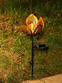 1pc Solar Powered Tulip Decorative Garden Waterproof Metal Garden LED Light, Suitable For Yard, Garden, Lawn, Pathway, Patio, Courtyard, Decorative Atmosphere Light - Multicolor - View 9