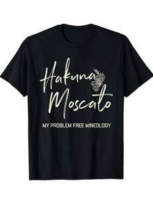 1 camiseta Hakuna Moscato Drink Wine Tasting Lovers para todas las estaciones, de algodón, con estampado en una sola cara, cuello redondo y manga corta _1180g 100% algodón, los diseños están completamente estampados. Unisexo. - Negro 6 - Ver 5
