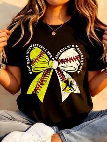 PremiumCHICLY19 Camiseta con estampado gráfico de mamá de softbol y béisbol, 100% algodón, estilo coqueta, para mujer, de manga corta, cuello redondo, informal, con estampado deportivo desgastado, perfecta para el día del partido, entrenamientos, salidas familiares y uso diario, regalo ideal para mamás deportistas, amantes del softbol y entusiastas del béisbol, estética preppy, tela cómoda y transpirable, color negro, disponible en tallas grandes, camiseta de béisbol para mujer, ropa de verano para mujer. Nueva llegada - Negro - Ver 6