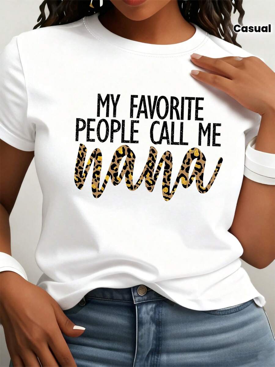 Camiseta de cuello redondo con estampado gráfico de letras de NANA, top casual de manga corta para primavera y verano, ropa de mujer