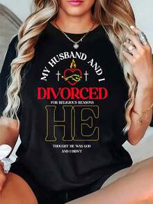 Camiseta Negra con Diseño de Humor Religioso sobre el Divorcio para Uso Casual - Blanco - Ver 8