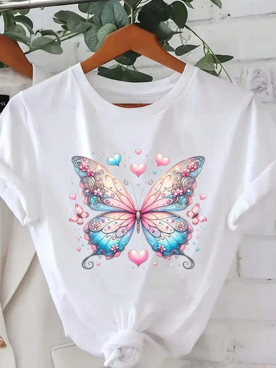 Camiseta manga corta cuello redondo 100% algodón, estampado trendy, tejido ligero y ventilado, estilo moda casual, apta para vida diaria, salidas informales y citas en primavera, verano y otoño - Blanco - Ver 1