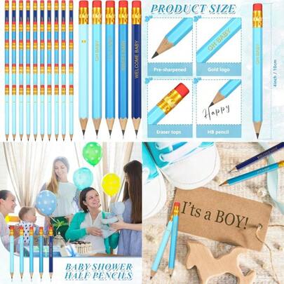50 Pieces Baby Shower Pencils For Activities Mini Golf Half Pencils Presharpened With Erasers 4 Inch