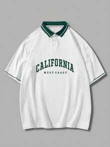 男士夏季休闲美式学院风/街头风 CALIFORNIA 短袖 Polo 衫，适合居家、户外、都市、日常、休闲、青年、简约、校园、复古、百搭、高品质、优雅、个性化、运动等场合。 - 白色 - 查看 4