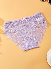 3 Packs Of Sexy Lace Thong Panties For Women, Solid Color With Bow-Soft And Skin-Friendly Ladies' Underwear - Multicolor - View 3