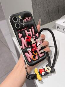 Disney Minnie Mouse Phone Case With Minnie Charm And Lanyard - Cute Minnie Protective Case With Large "Hi Minnie" Lettering And Black Background Design, Equipped With Delicate Minnie Decorative Lanyard And Beaded Bracelet For Easy Carrying, Compatible With IPhone 17, 16, 15, 14, 13, 12, 11 Pro Series, Ideal For Birthdays, Holidays, Anniversaries, Graduation Gifts, Or Any Special Occasion To Surprise Family, Friends, Classmates, And Loved Ones. - 白色 - 查看 4