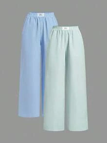 Set de 2 pantalones holgados de verano de mujer a rayas en color pastel tejidos - Multicolor 2 - Ver 10