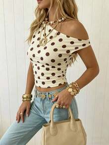 Top corto asimétrico fruncido para mujer - Multicolor 10 - Ver 4