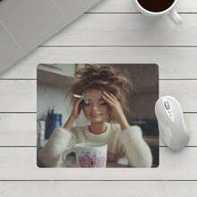 Cute Face Doll Meme Square Mouse Pad, Lockedge Anti-Slip Rubber Desk Mat, Funny Aesthetic Desktop Accessory - View 4