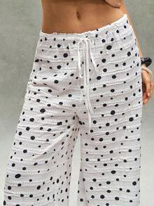 Bohemian Style Outerwear For Fall/Winter, Women's Casual Holiday Style High-Waisted Wide-Leg Pants With Lace Ruffles, Perfect For The Beach, Vacation, Western Country Style, Concerts, Daily Wear, Back To School, Halloween, Christmas - 淡粉紅色 - 查看 1