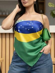 Women's Multifunctional Scarf With Brazilian Flag Print, Soft Satin | 90x90cm | Look - màu xanh lá - Xem 7