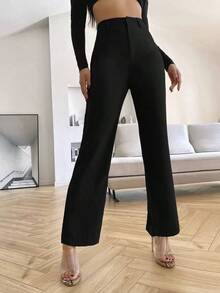 Pantalones de pierna recta unicolores - Negro - Ver 1