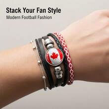 2PCS World Cup American Flag Bracelet USA Bracelets Patriotic World Cup Soccer Bracelets For Men Women Soccer Bracelets PU Leather Braided Rope Bracelet World Cup Soccer Party Favors - Canada - View 3