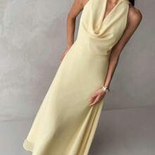 Women's Yellow Draped Neck A-Line Flowy Tie Back Dress,Summer Dresses For Women - Rosa Pálido - Ver 6
