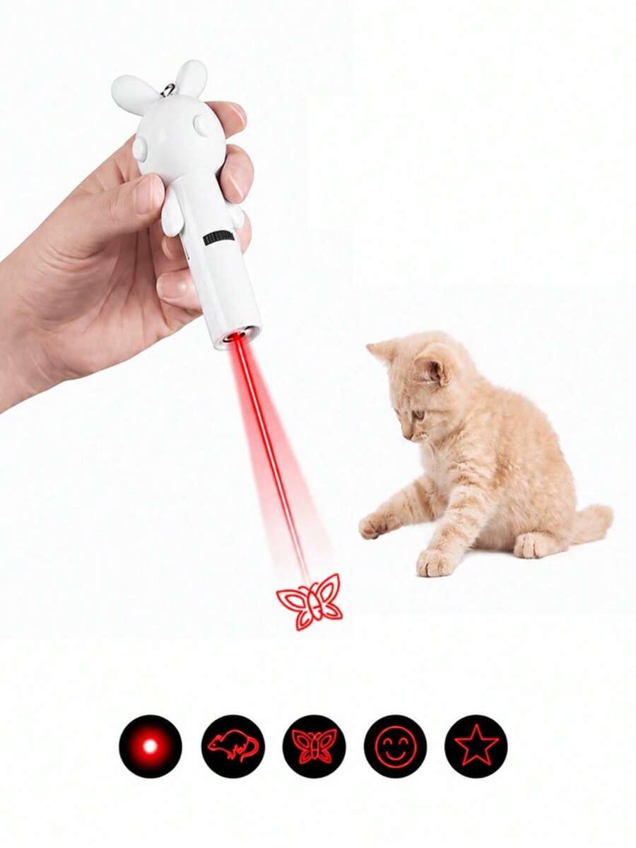 Laser Toy For Cats With Different Shapes, UV Light, And Lamp. Laser Keychain For Pets. Interactive Pointer For Kittens. - White - View 1