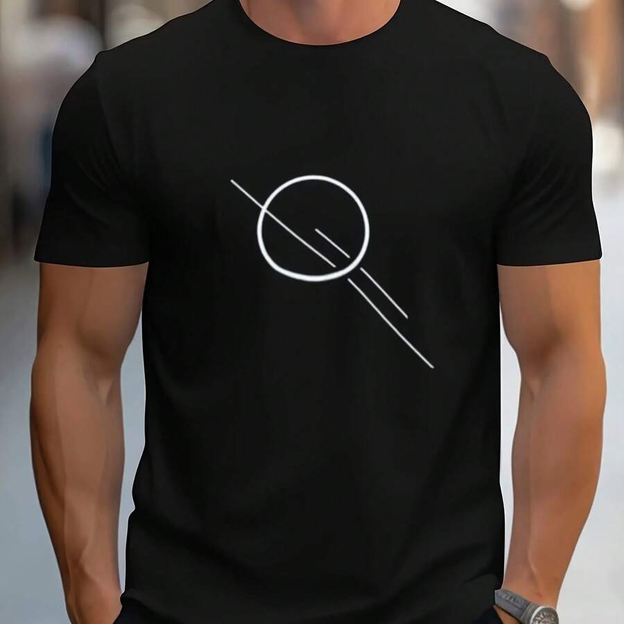 Camiseta con estampado circular minimalista blanco, diseño de líneas musculares. - forma - Ver 1