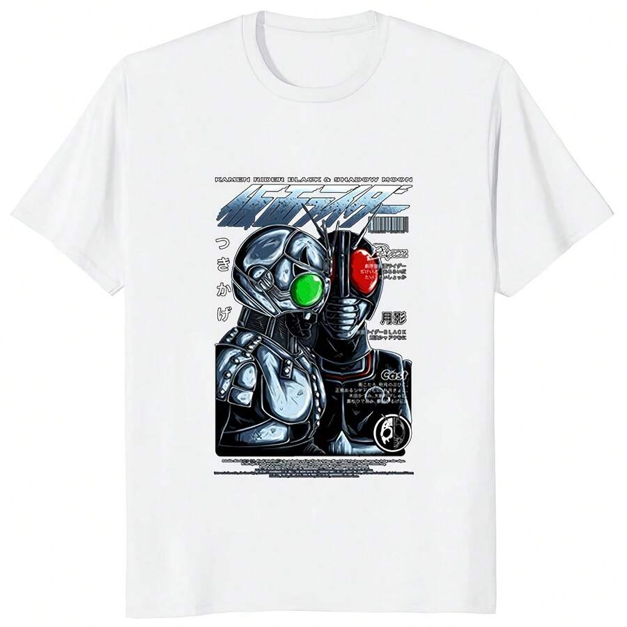 Kamen Rider Black And Shadow Moon Print T-Shirt, Vintage Japanese Tokusatsu Print Shirt, Classic ACG Otaku Shirt, New Arrival, Great - 款式 - 查看 1