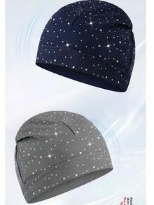 1 pieza Gorro casual de estilo callejero de unicolor con estampado de calavera de nailon, unisex para todas las estaciones - diamante entero - Ver 6
