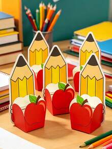 10/20 piezas Cajas de regalo con forma de manzana roja con 10/20 piezas de tarjetas de lápiz con diseño de manzana de lápiz de dibujos animados, cajas de regalo para fiestas, primer día de escuela, embalaje de regalo de papel para decoraciones de fiesta de cumpleaños, regreso a la escuela, graduación, regalos para maestros - Apple Pencil - Ver 3