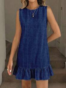 Vestido mini casual con estampado de rayas para mujer, adecuado para primavera/verano - Multicolor 3 - Ver 6