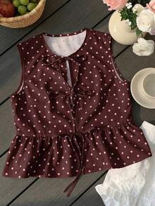 Blusa de rayas y estampado sin mangas para uso diario sencilla, tops sin mangas - Marrón - Ver 3