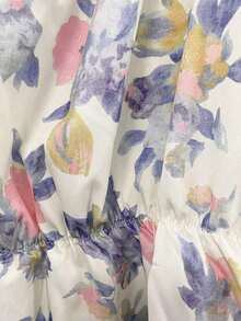Blusa casual versátil de uso diario con estampado floral y pliegues para mujer - verde menta - Ver 4